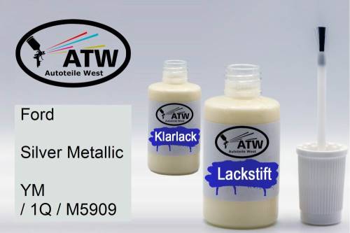 Ford, Silver Metallic, YM / 1Q / M5909: 20ml Lackstift + 20ml Klarlack - Set, von ATW Autoteile West.
